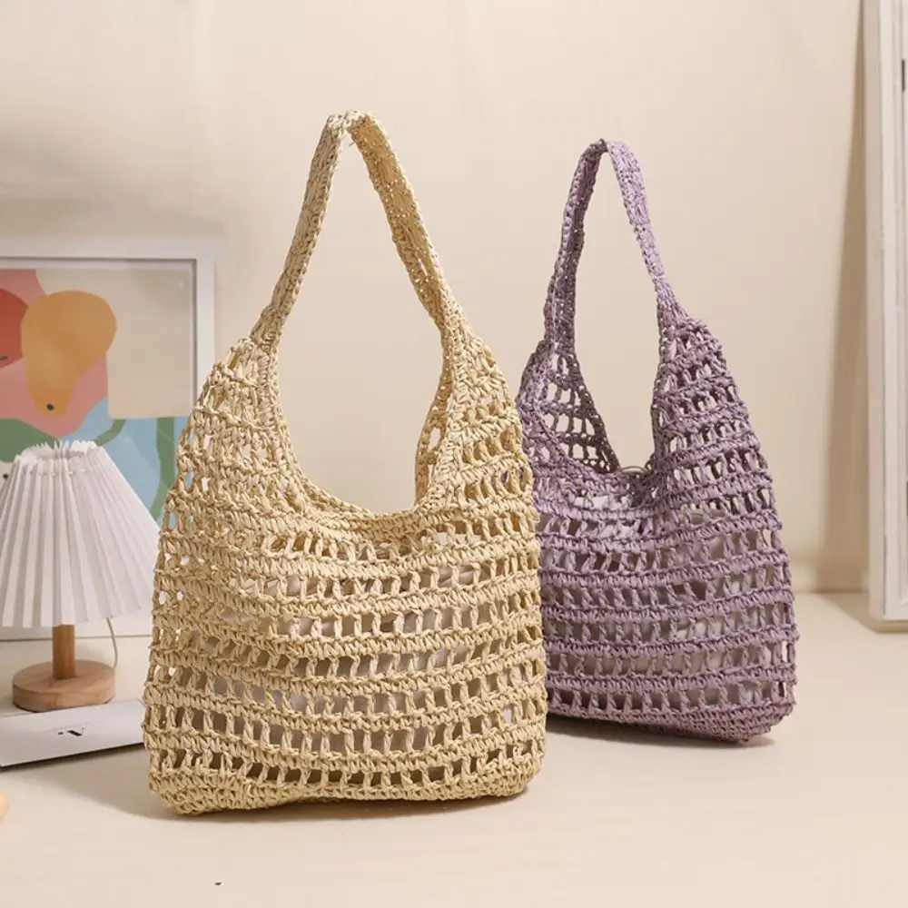 

Casual Hollow Out Straw Bag Fashion Large Capacity Weave Tote Bag Bohemian Simple Beach Handbag Women