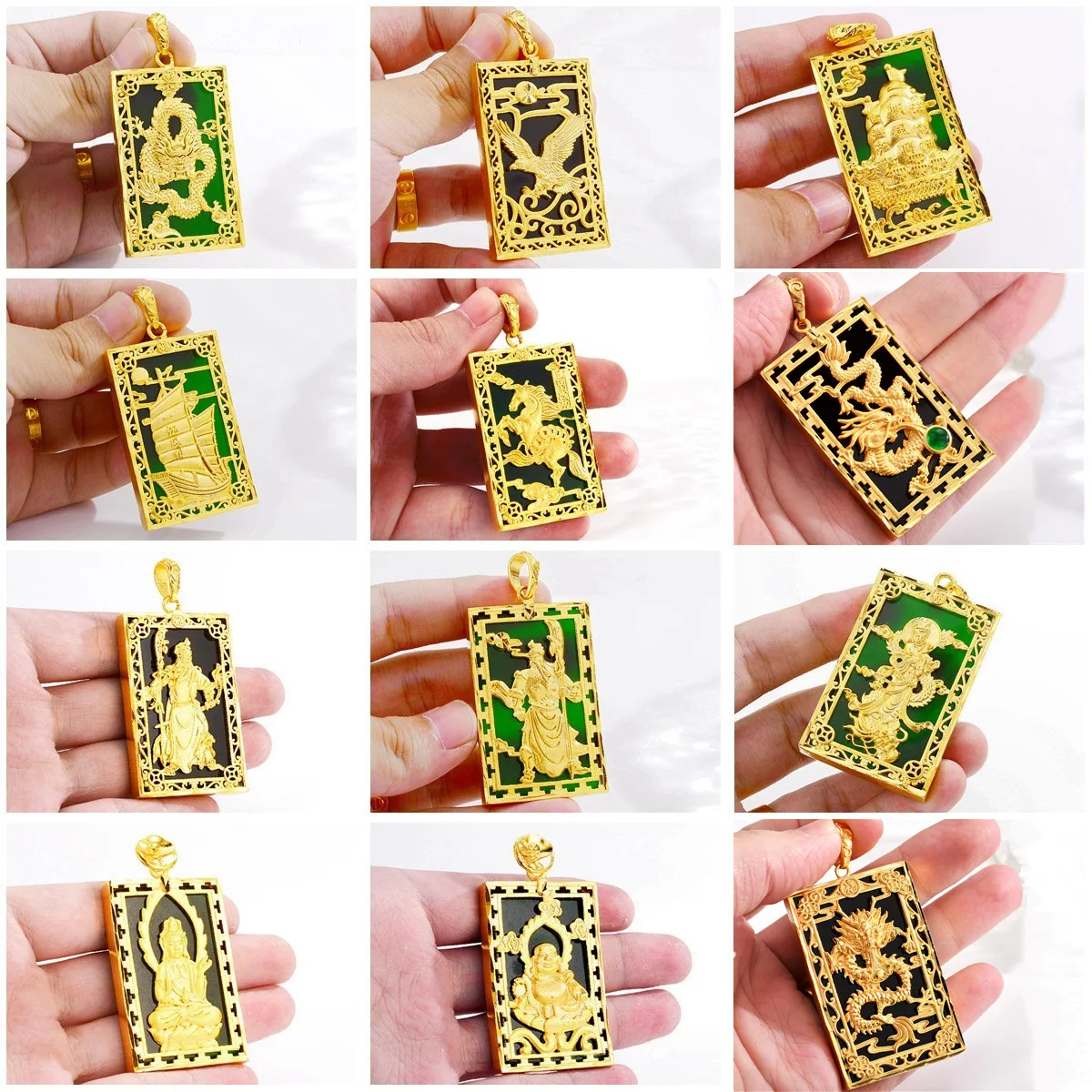 AU999 Gold Dragon Pendant 24K Pure Gold Inlaid Jade Maitreya Buddha Pendant Stylish Jade Pendant Mens Square Pendant