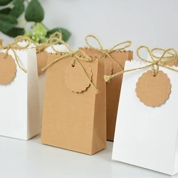 10/20Pcs White Brown Small Gift Bag with Rope DIY Tag for Wedding Baby Shower Birthday Party Favors Box Candy Packaging Bag
