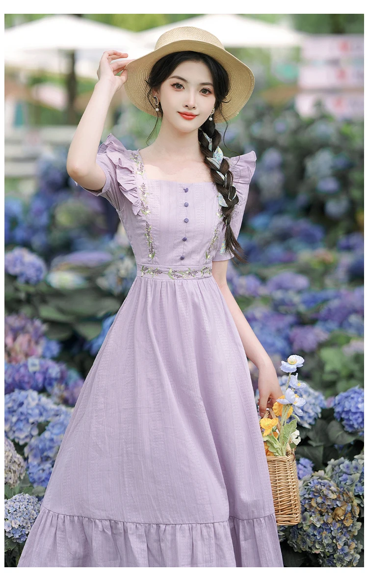 casual purple summer dress Purple Linen Dress Summer Maxi Women Dress Cotton Dresses Z97312 main image 0