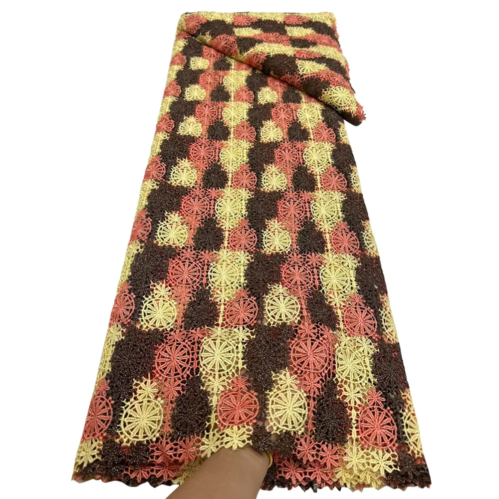 قماش دانتيل قطن أفريقي مطرز 2025 نيجيريا أفريقي قابل للذوبان في الماء قماش دانتيل تول فستان سيدة خياطة فستان رسمي