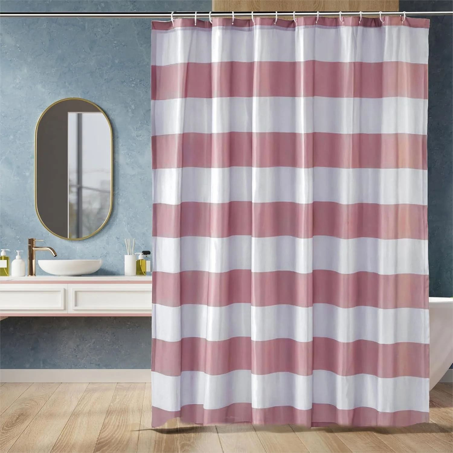 

Bathroom Shower Curtain 72x72, Water Repellent Fabric with Rust Proof Grommets & Hooks, Weighted Hem, Machine Washable, Light
