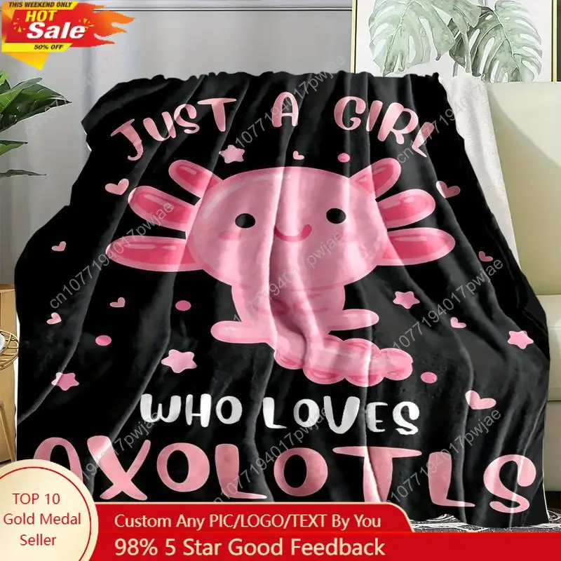 

Cute Flannel Fleece Blanket Axolotl Cartoon Print Comfortable Soft Throw Blanket Warm Napping Throw Home Custom blankets