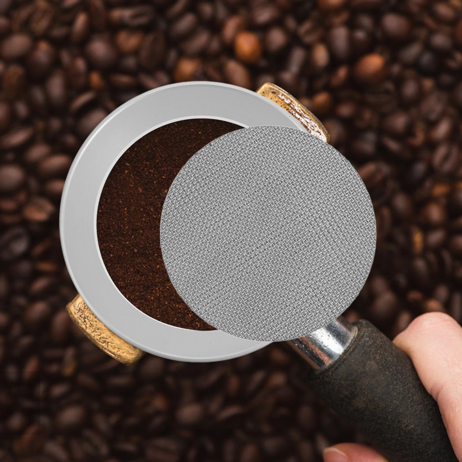 

Coffee Handle Powder Ring Filter Case Electric Silver Aluminum Alloy Basket Filters