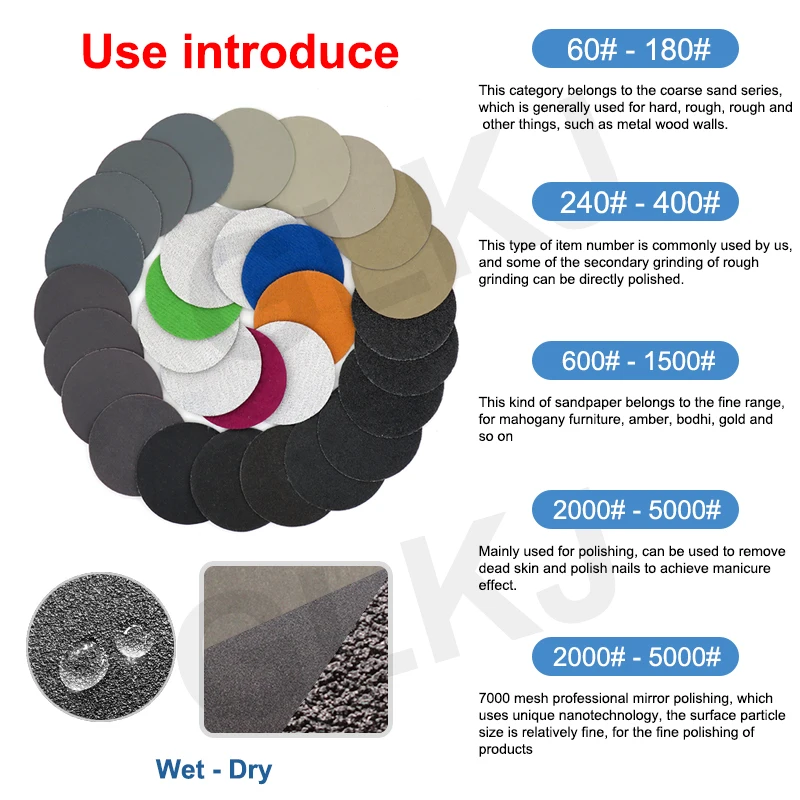 1-100pcs 2" 50mm Sanding Discs Grit 60-10000# Flocked Sandpaper Disc Hook&Loop Pad For Abrasive Grinding Polishing Tool Dry/Wet