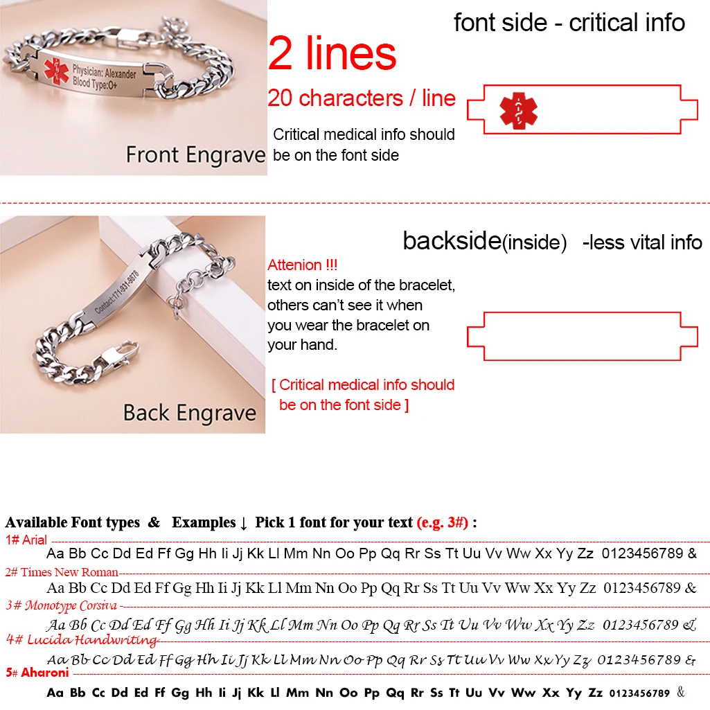 U7 Custom Stainless Steel 17/21 Cm Medical Alert Tag Cuban Chain Bracelets for Men Women Medical Emergency Info Jewelry Gift view 6