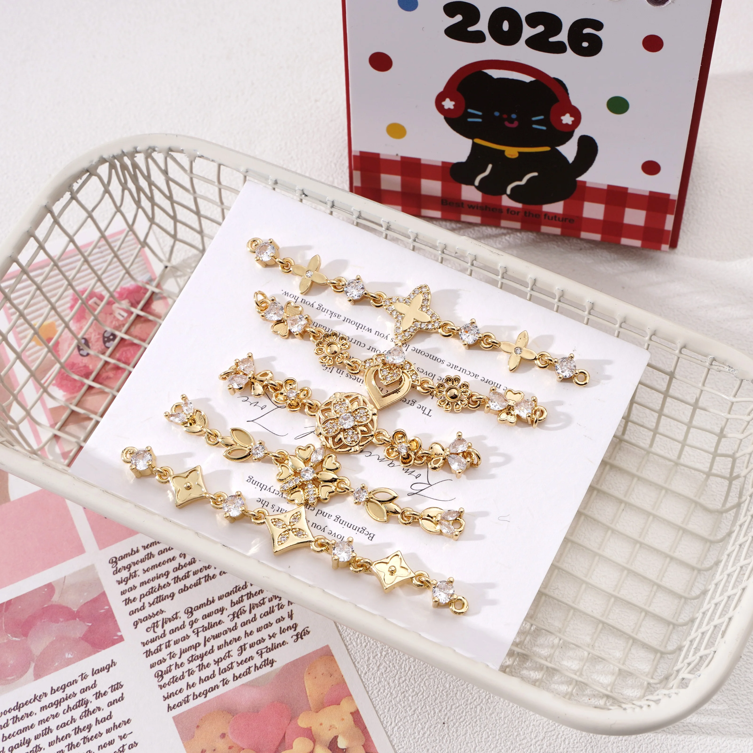 

1Pc 50mm 14K Gold Plated Heart Four-Leaf Clover Four-Corner Flower Chain Link Chain For DIY Necklace Bracelet Jewelry Making