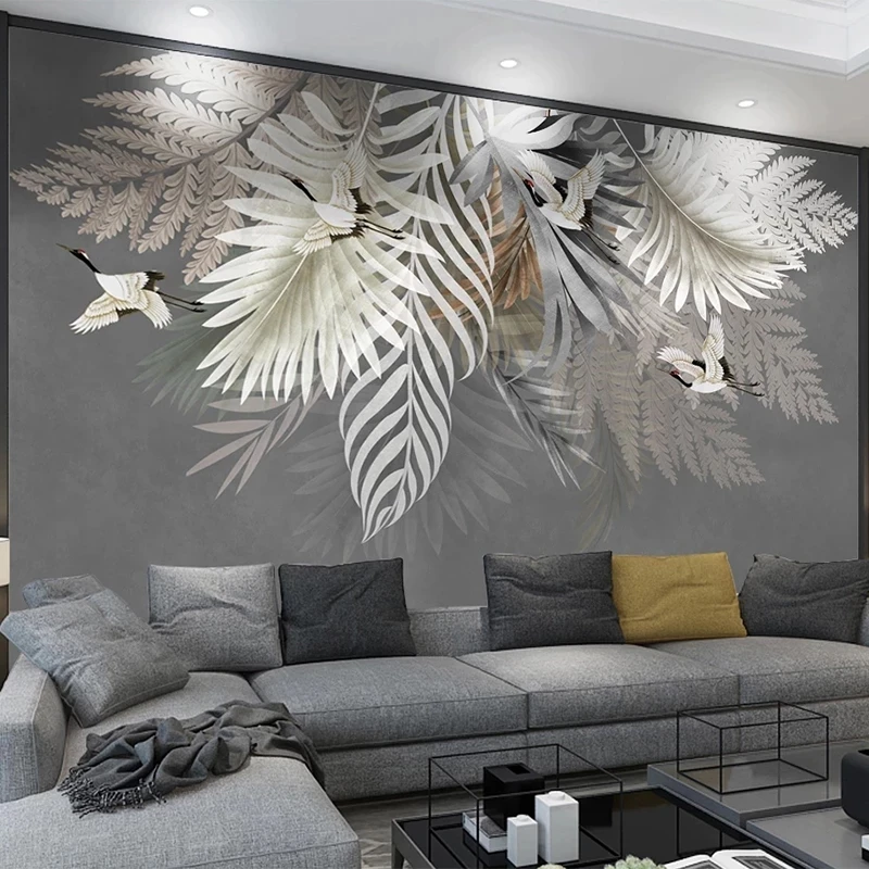 Custom Mural Wallpaper 3D Plant Leaf Crane Art Study Decor Living room sofa TV background wall bedroom restaurant wall fabric 8d