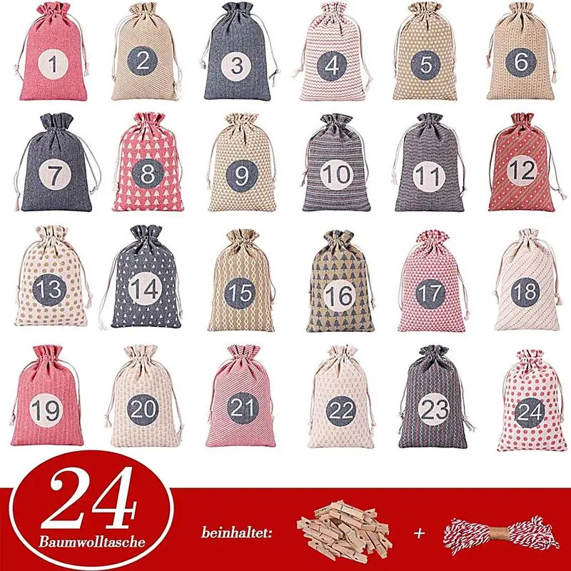 24 Day Christmas Count Down Calendar Bag Set Advent Christmas Bag 2024 Decorations Gift Kids Natal Noel Happy New Year 2025