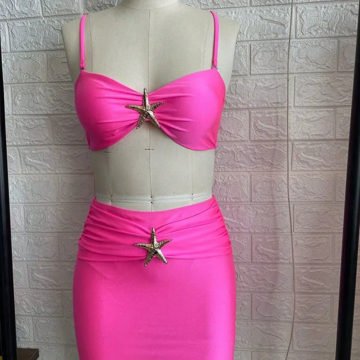 Three-piece Sling New Star Bikini Sexy Solid Color Swimsuit Pants Adjustable