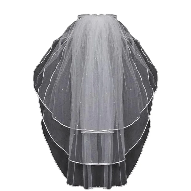 Women's Short Wedding Veils with Comb 3 Tier Halloween Tulle Bridal Veil