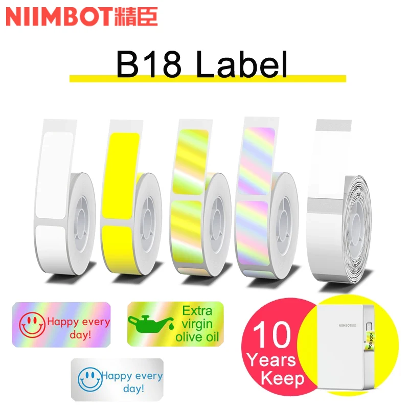 Keep 10 Years Niimbot B18 White Colorful Gold Silver Thermal Transfer Label Paper Sticker Carbon Ribbon For Portable Label Maker