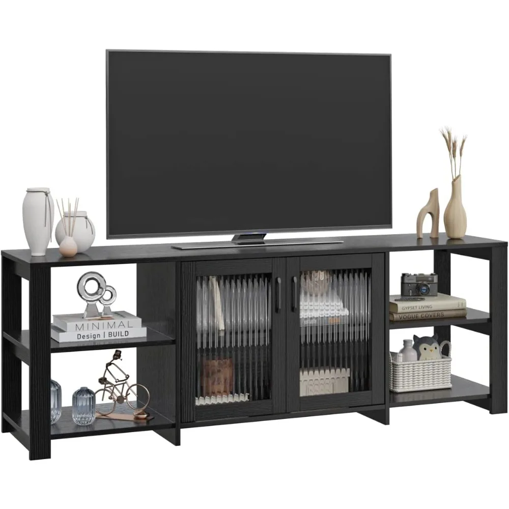 TV Stand for 70 inch TV, Entertainment Center TV Console Table TV Storage Cabinets Media Console with 2 Doors and Open Shelves