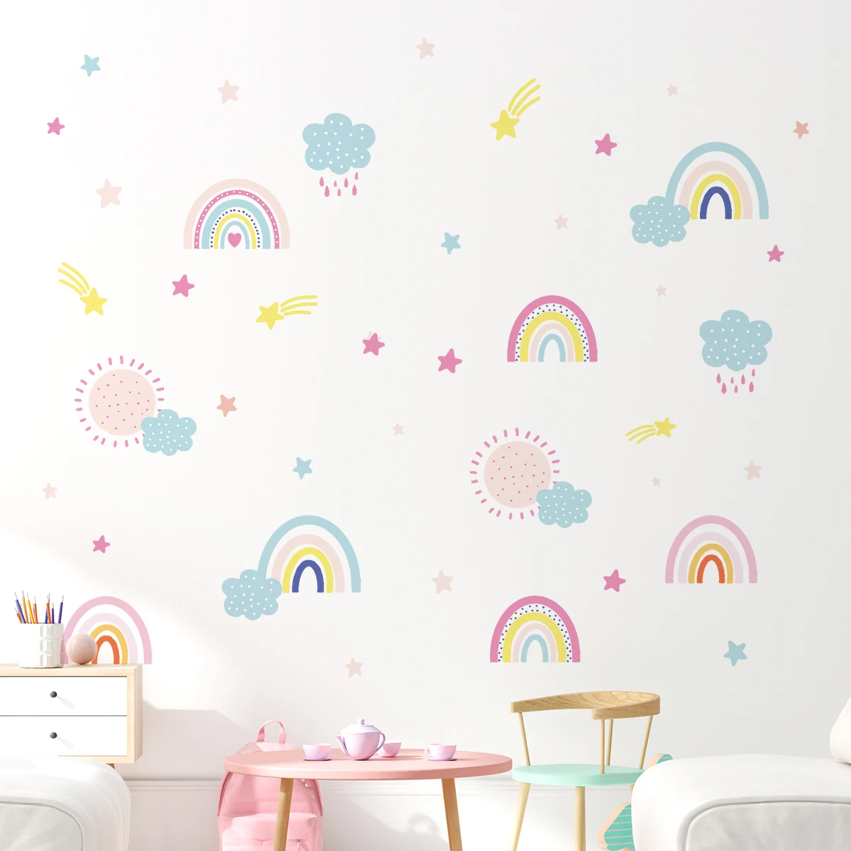 Cartoon Cute Cloud Rainbow Wall Stickers Kids Room Wall Art Decoration for Bedroom Girl Gift Home Decore Living Room Wall Decals