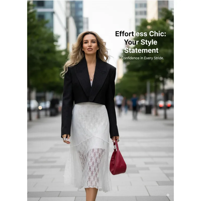 

Women’s Autumn Black Pinstripe Cropped Blazer Short Vintage Style Jacket Office Professional Elegant Top Coat Fashion Outerwear