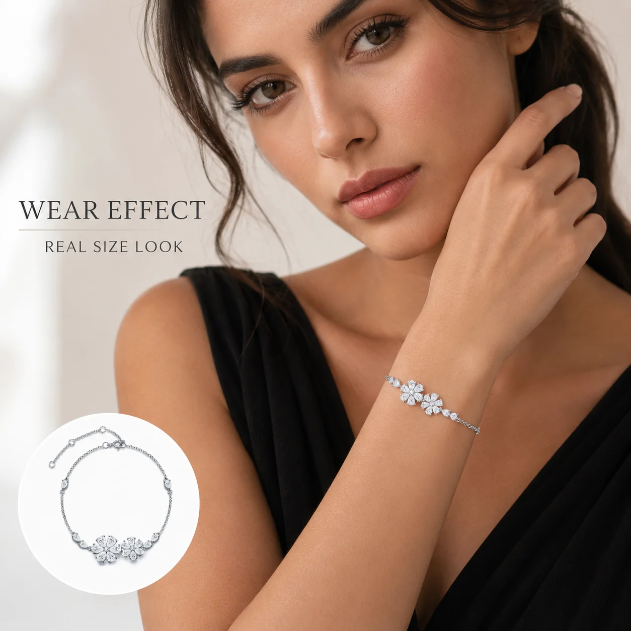 LongZhe Moissanite Daisy Bracelet for Women S925 Silver 20 Stone Five Flower Design Birthday Jewelry Gift