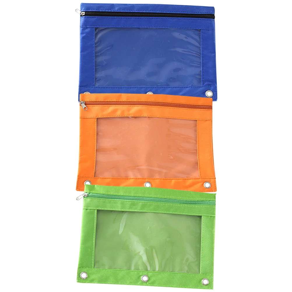 

3 Pcs File Holder Blindfold Three Hole Pencil Case Binder Clips Cloth Pouch Ring Blinder Pockets 25X18CM Oxford Pens