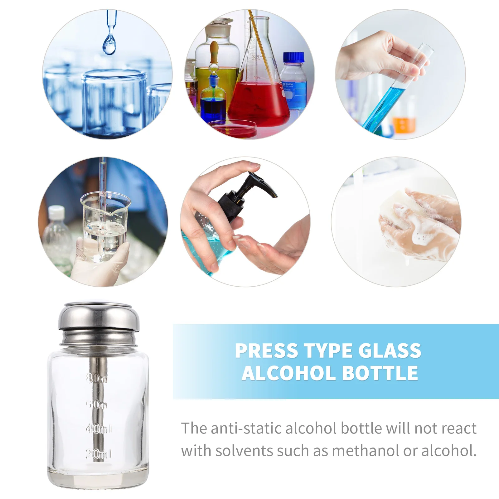 

100 Ml Push Alcohol Bottle Empty Pump Bottles Cream Glass Press Dispenser Liquid for Travel with