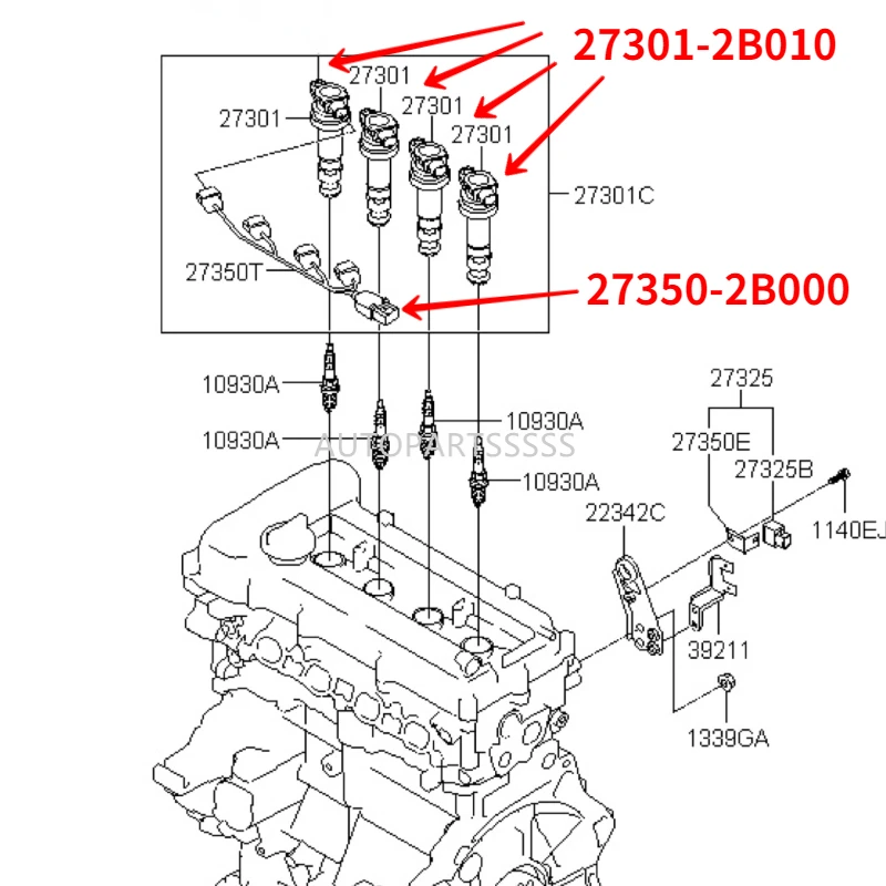 27301-2B010 273012B010 For Hyundai Accent Elantra I30 Kia Cerato Ceed Rio Soul Forte Ignition Coil & Wire 27301 2B010 Brand New