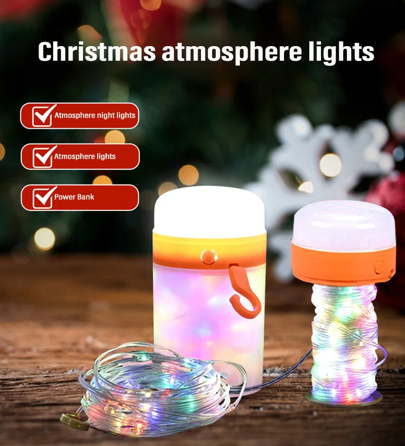 ไฟแคมป์ปิ้ง 3-in-1 ไฟ LED แบบม้วน 10 เมตร ไฟแคมป์ปิ้งแบบ USB สำหรับใช้งานกลางแจ้ง ไฟ LED แบบรีไซเคิลได้ สำหรับตกแต่งสวน เต็นท์ และห้อง