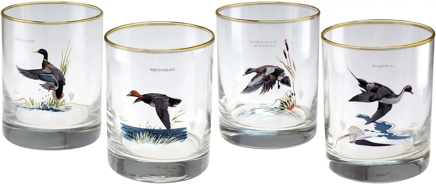 

Ned Smith 22k Gold Rim Waterfowl DOF Double Old-Fashioned Glasses, 13.5-Ounce, Assorted Set of 4 Soup bowl