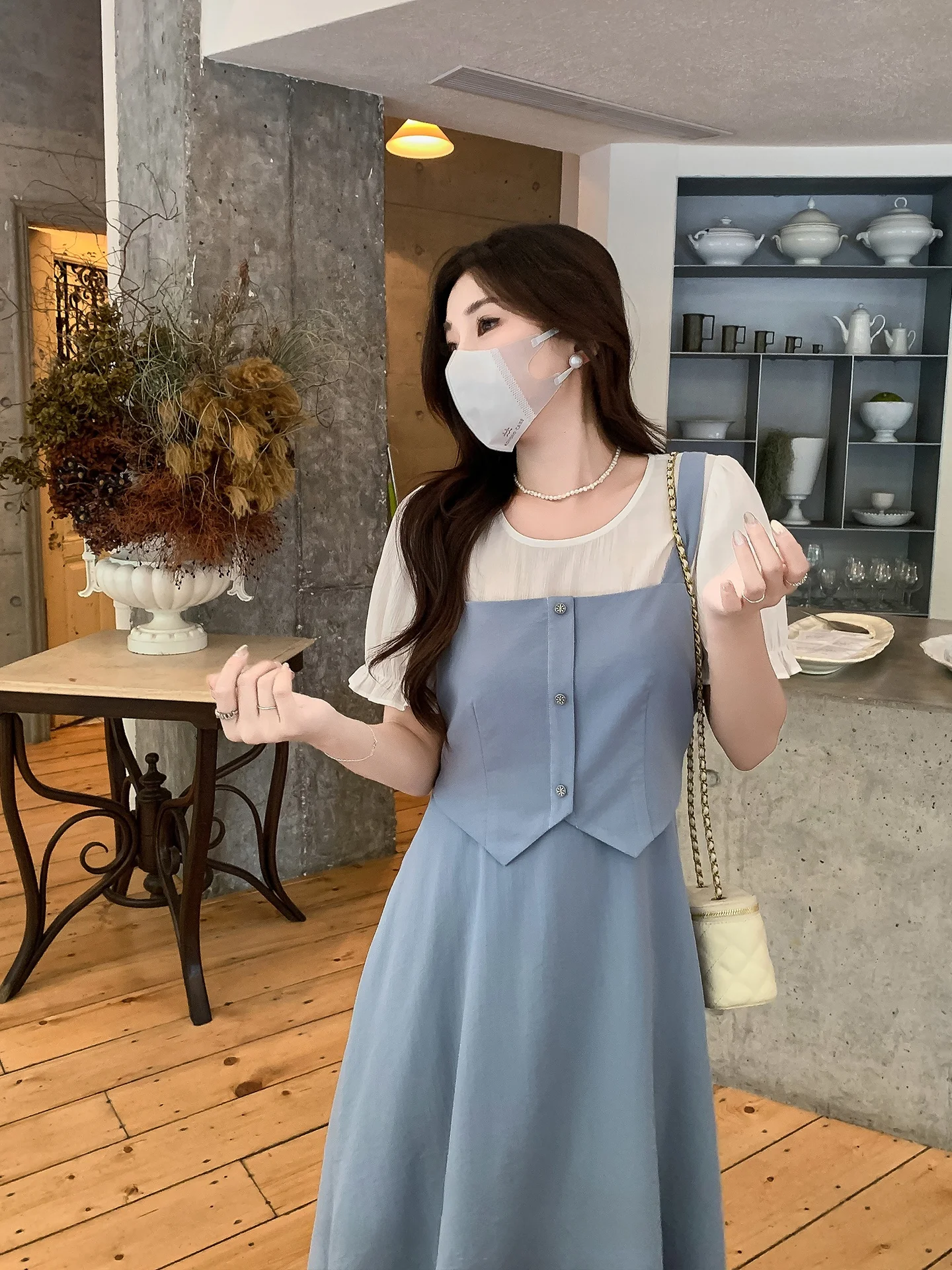 

Maixi plus Size Women's Dr Color Blo Casual Summer Loose Fit Mid-Length Fake Two-Piece Gown High Waist A-Line Skirt