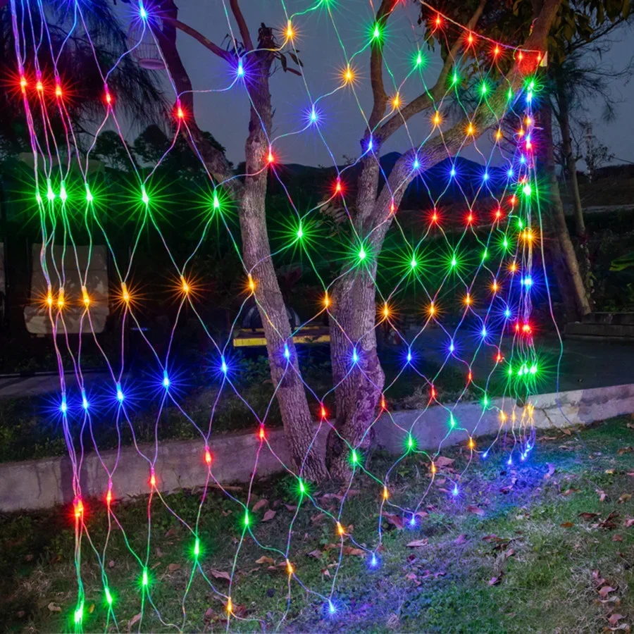 3X2M voltaje seguro LED red malla guirnalda de luces de hadas 200 LED árboles arbustos luz colgante de jardín guirnalda de luz para fiesta de boda