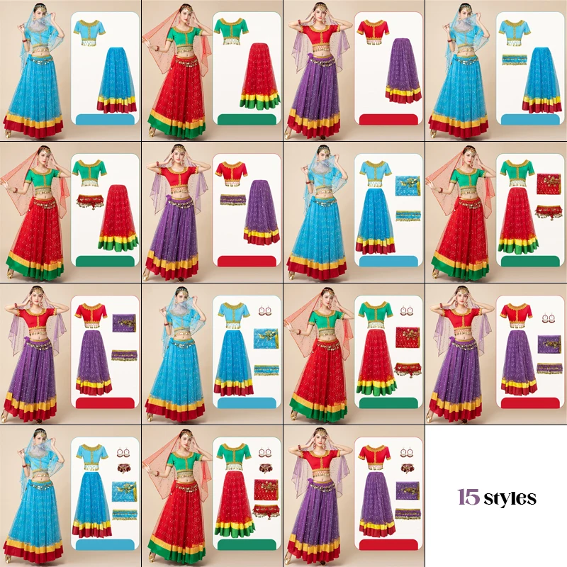 1 Set Vrouwen Oosterse Buikdansen Kostuum Indiase Sari Bruidsdans Tops Rokken Bollywood Buikdans Festival Prestaties Jurk