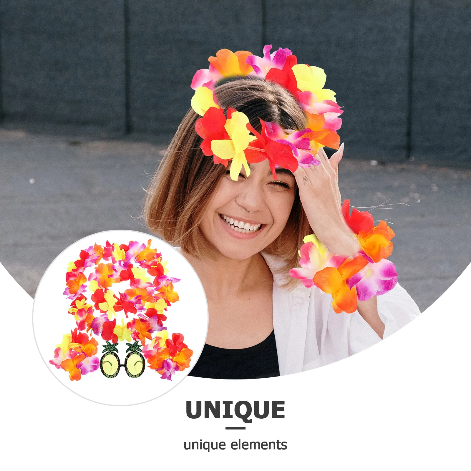 1 Juego de guirnaldas de flores grandes, accesorios hawaianos para fiesta, accesorios tropicales para vacaciones en la playa, decoraciones para disfraces de celebración Luau