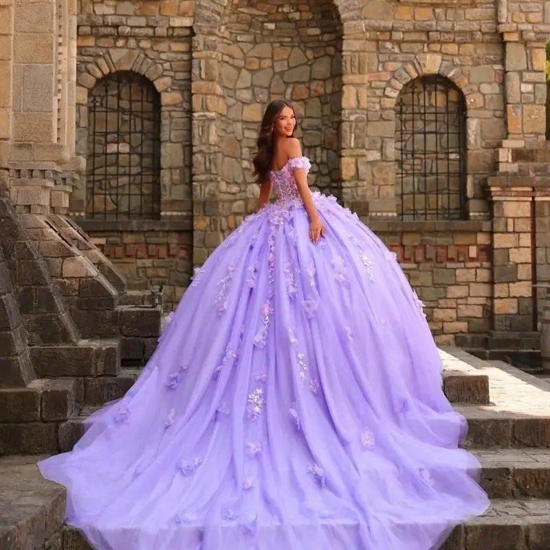 Vestido para quinceañeras azul brillante con hombros descubiertos, vestido de fiesta Sexy con cuello en V, vestido de fiesta de graduación de encaje con apliques encantadores, 16 personalizado