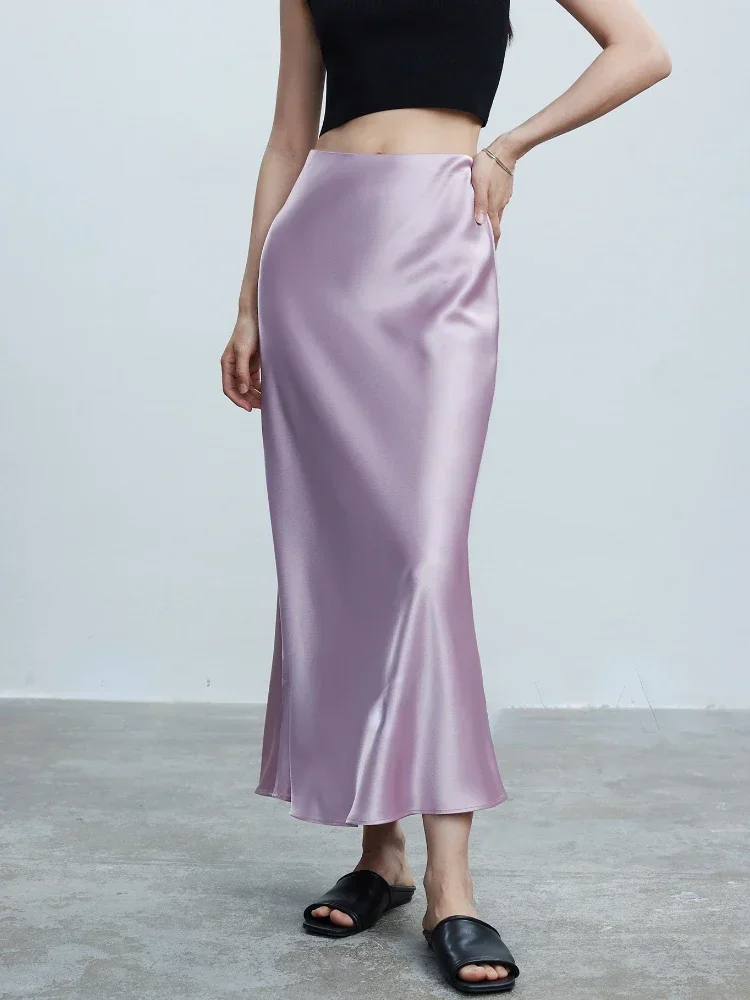 

Acetic Satin Fishtail Skirt Woman 2025 Spring New Elastic High Waist Skirts for Women Korean Fashion Champagne Long Dresses