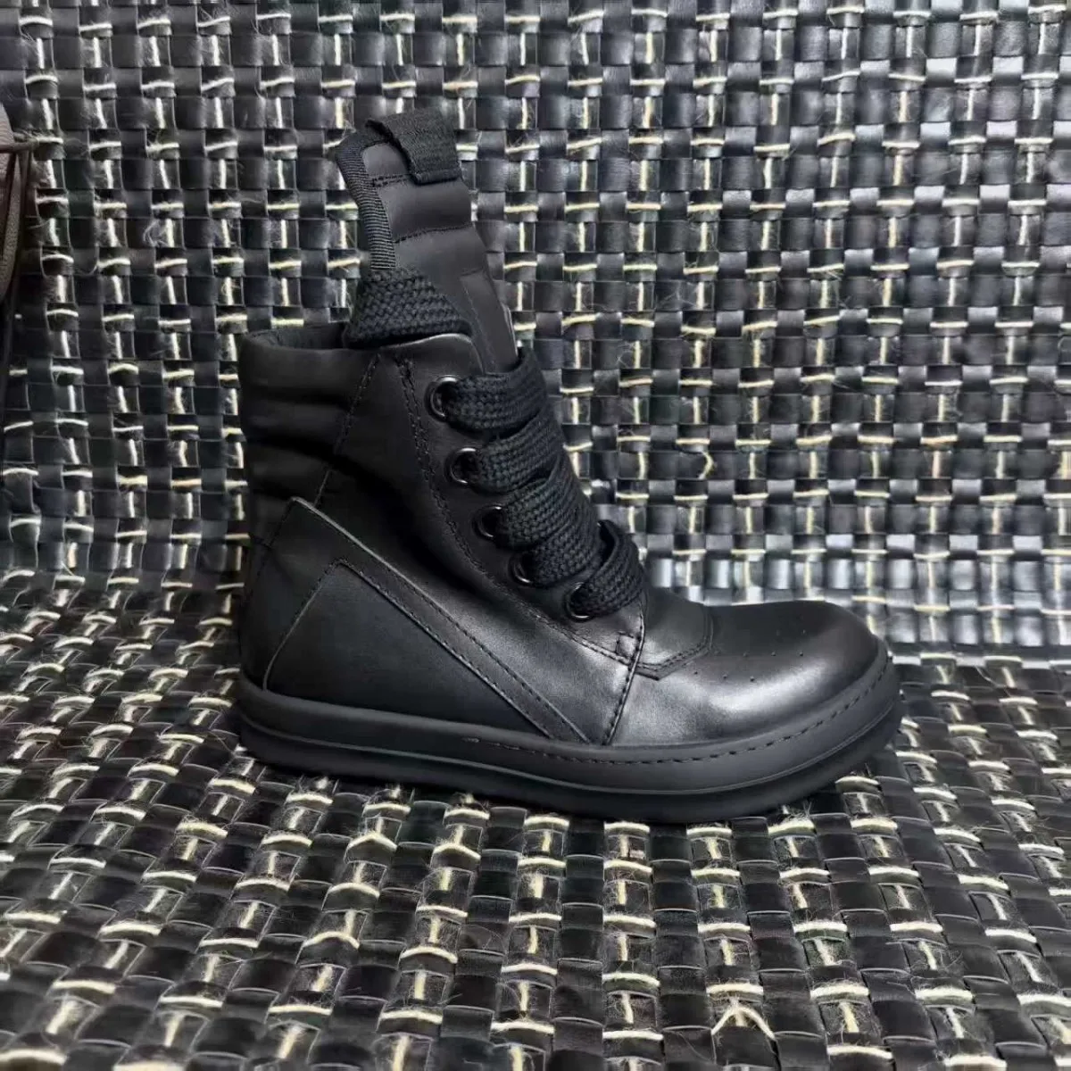 

Ro Men Shoe Full Black Leather Boots High Top Casual Shoes Jumbo Laces o-wen Sneaker Zipper Women Sneakers Suede Ankle Boot