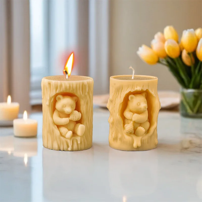 Relief Bear Scented Silicone Candle Molds Honey Bear Honeycomb Diffuser Stone Plaster Epoxy Resin Mold Home Decor