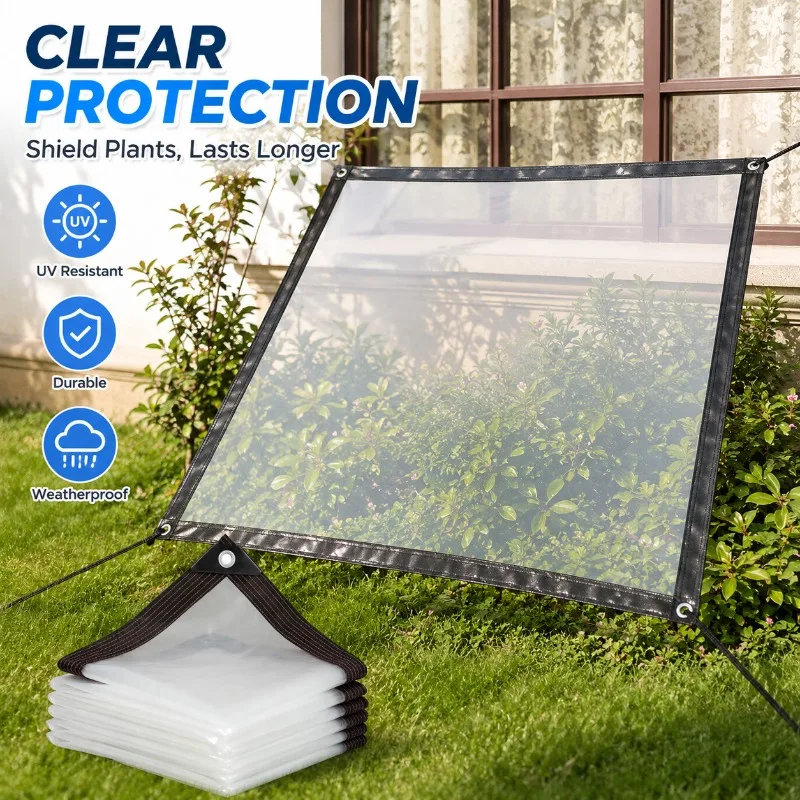 Transparent Rainproof Shading Cloth Waterproof Tarpaulin Cover UV Resistant Transparent Rainproof Cloth for Garden Patio Plants