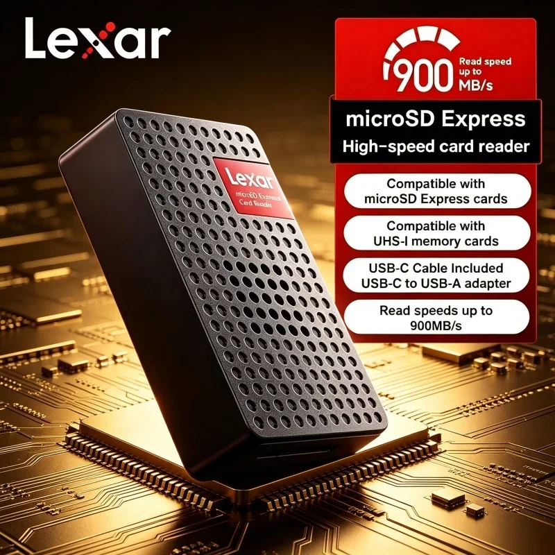 High Speed Lexar microSD Express Card Reader USB-C Interface Up to 900MB/s Compatible UHS-I & microSD Express Memory Cards