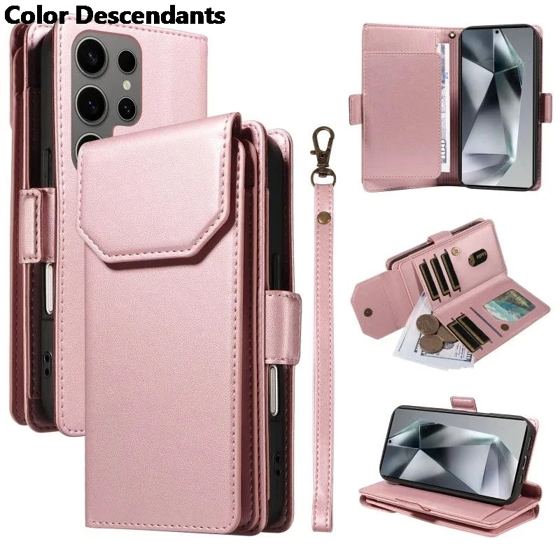 

Кожаный чехол-бумажник с 22 ремешками для телефона Samsung GalaxyS25S24UltraS23 Plus S22 S21 S20 FE S10 Note 20, магнитный чехол-кошелек