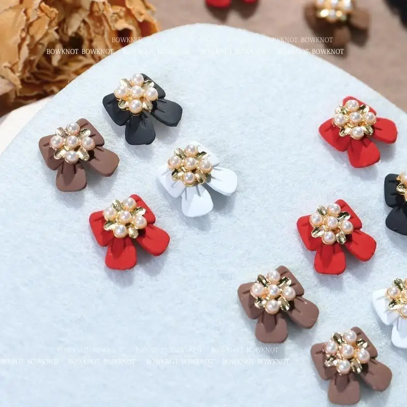 R3MF Bowknot Pearl Beads Uil Art Charms Bows