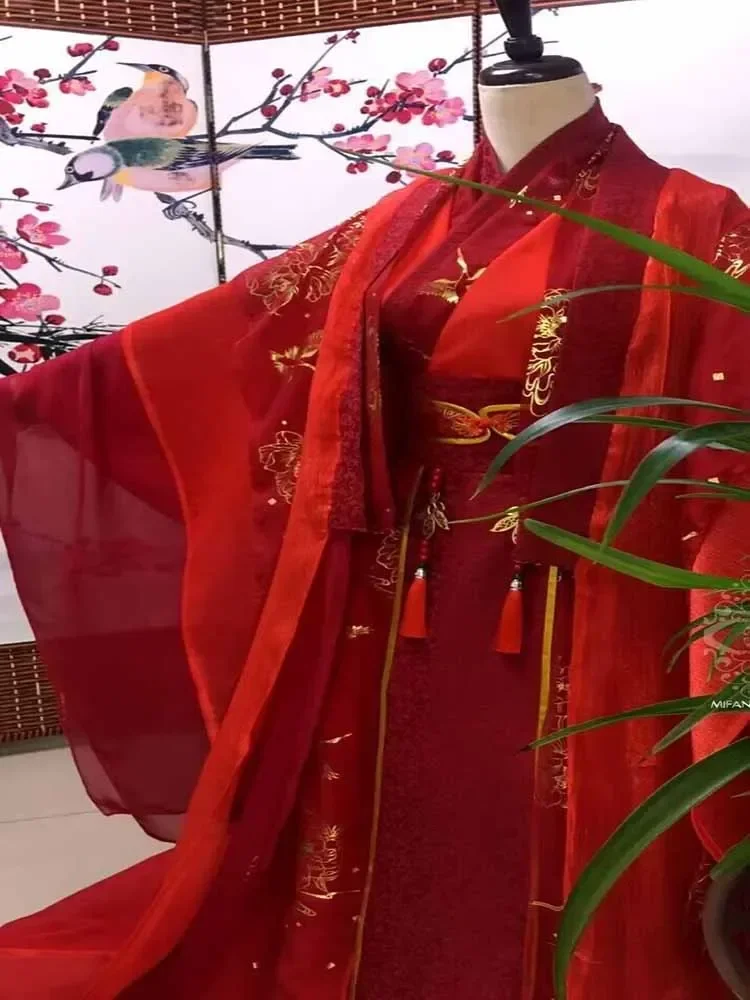 مجموعات زفاف Hanfu الصينية التقليدية الكبيرة الحجم للنساء ، زي تأثيري الملكة خمر ، حجم كبير