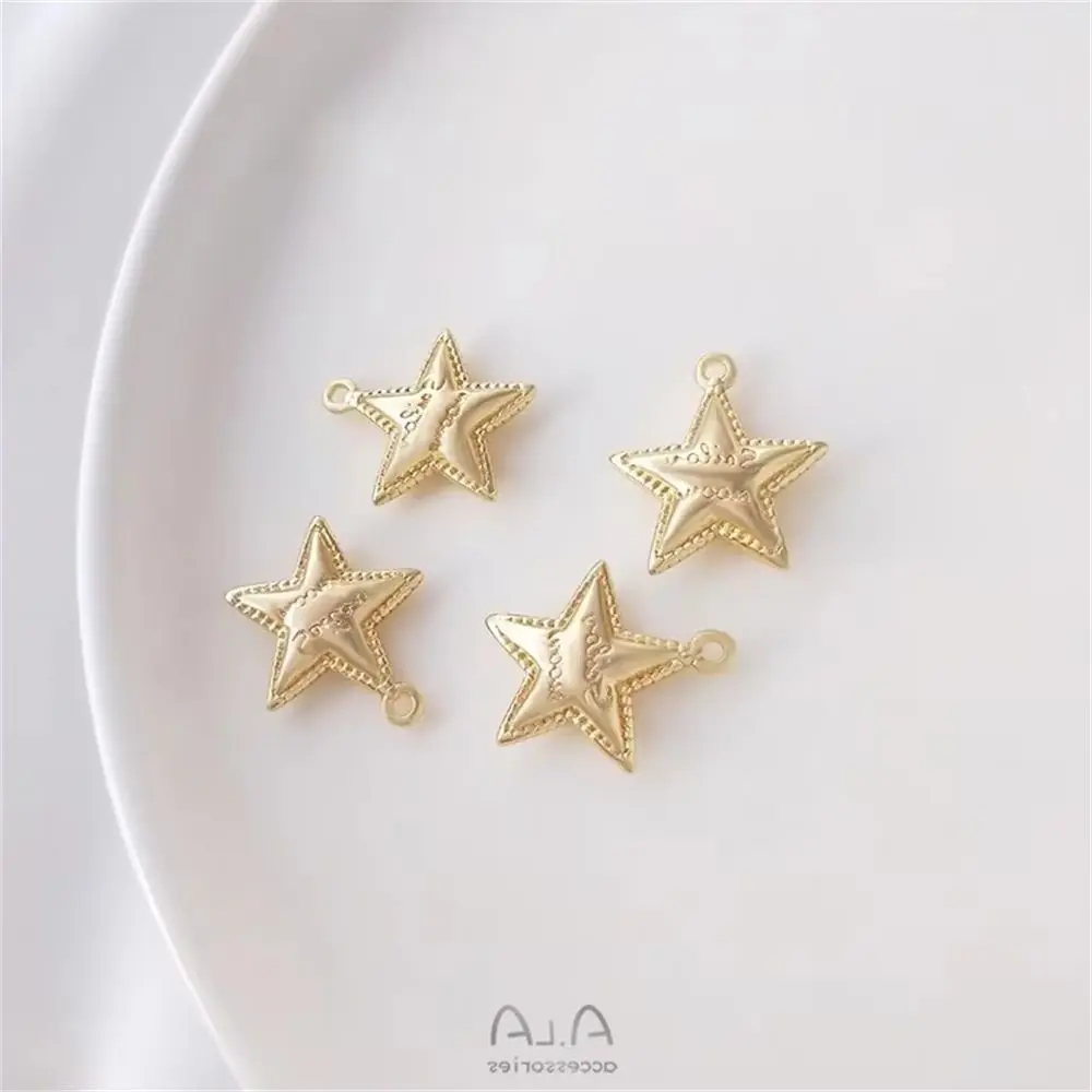 

14K Gold Double-sided English Letter Three-dimensional Pentagram Pendant DIY European American Fashion Bracelet Necklace Pendant