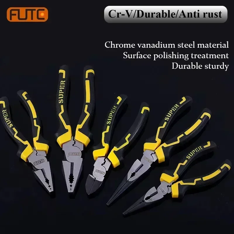 

FUTE 6/8 Inch Wire Pliers Sharp Stripping Pliers Diagonal Plier Vice Rubber Handle Multifunctional Labor-saving Hardware Tools