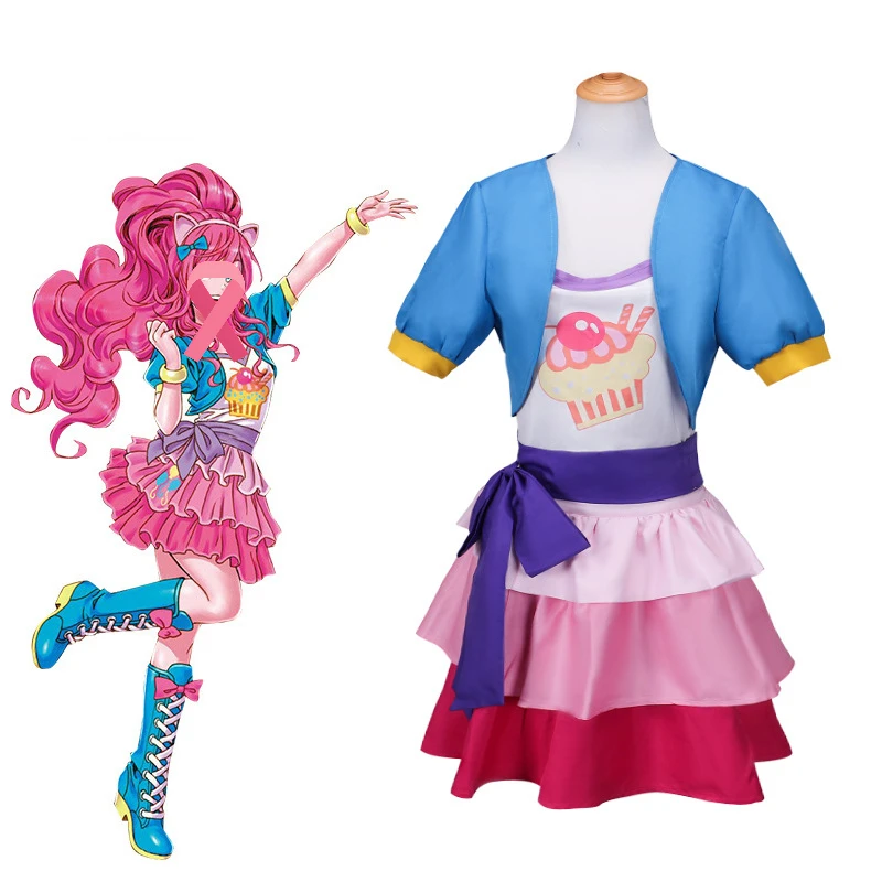 

Pinkie Pie Cosplay Costume Anime Little Pony Fashion Uniform Suit Outfit Top Skirts Accessories Outfit Party Princess Skirt