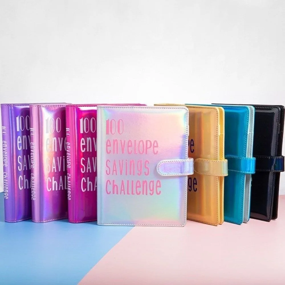 PU Leather Saving Money Binder Dazzling Colors Loose-Leaf Binder 100Envelopes Challenge Notebook Durable Budget Planner