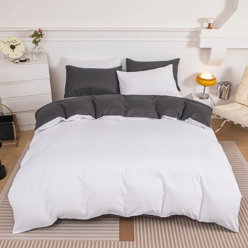 

White Duvet Cover Wash Comforter Polished Solid Color Double Combination Simple Wind Contrast Color Product Single Quilt Set