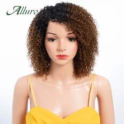 Brazilian Jerry Curly Human Hair Wigs For Black Women Short Pixie Cut Bob Wig With Bangs 12 inch Full Machine Made Wigs Allure