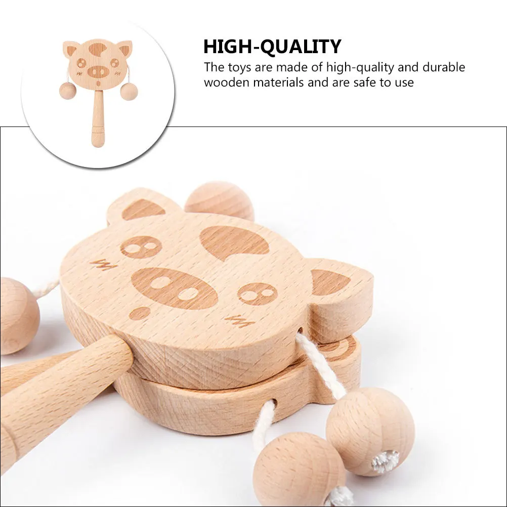 1 قطعة طبلة خشبية شكل خنزير جرس اليد للأطفال آلة موسيقية التعليم المبكر طفل اليد حشرجة الموت الخشب تهز #4