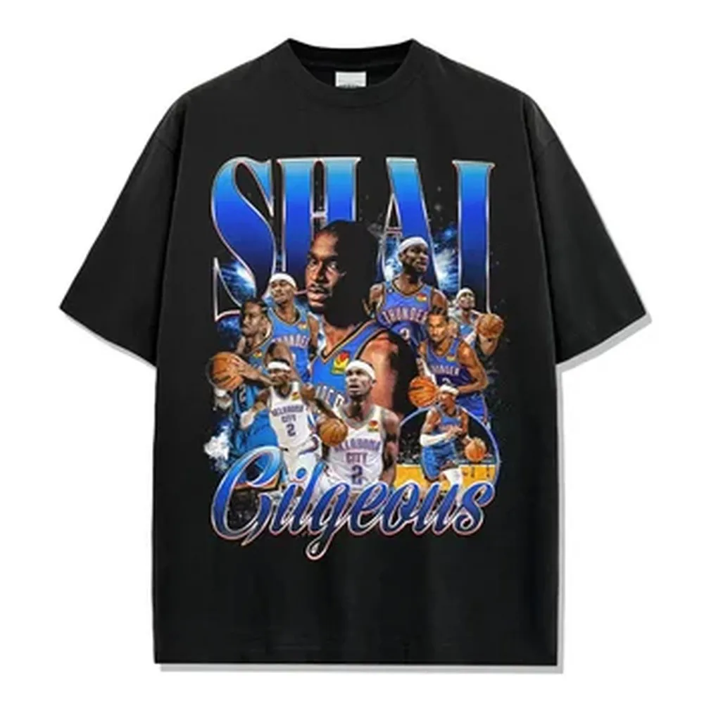 Camiseta Gráfica Shai Gilgeous-Alexander Thunder Legend, Estilo Desgastado, Cuello Redondo, Secado Rápido, Ropa Deportiva de Baloncesto