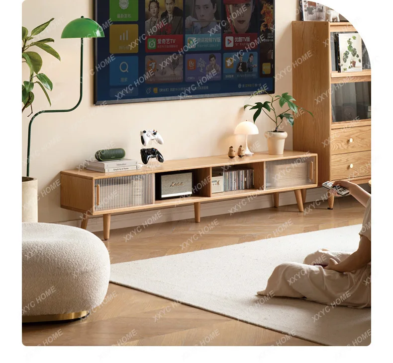 SSls 04Solid wood TV cabinet Simple modern floor living room   oak floor cabinet