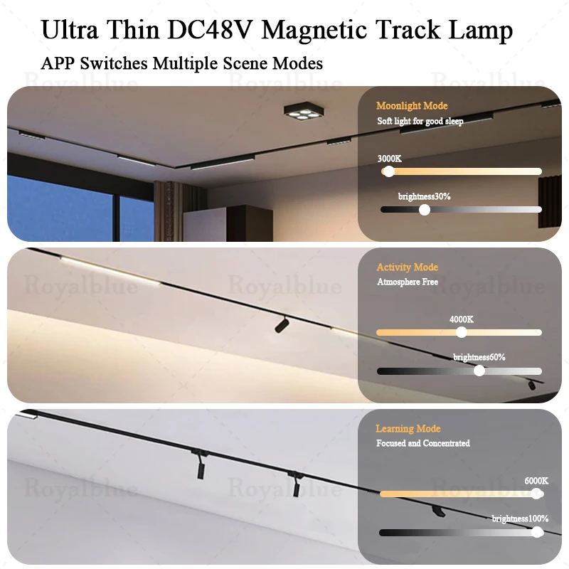 Smart Tuya Zigbee Ultra Thin Magnetic Track Light Flexible DC48V System Black White Slim Ceilling Embedded Surface Mounted Home