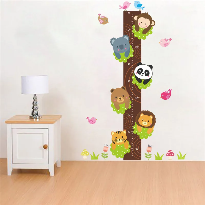 Monkey Lion Panda Animal Growth Chart Wall Stickers Kids Bedroom Decoration Children Height Measure Safari Mural Art Home Decal