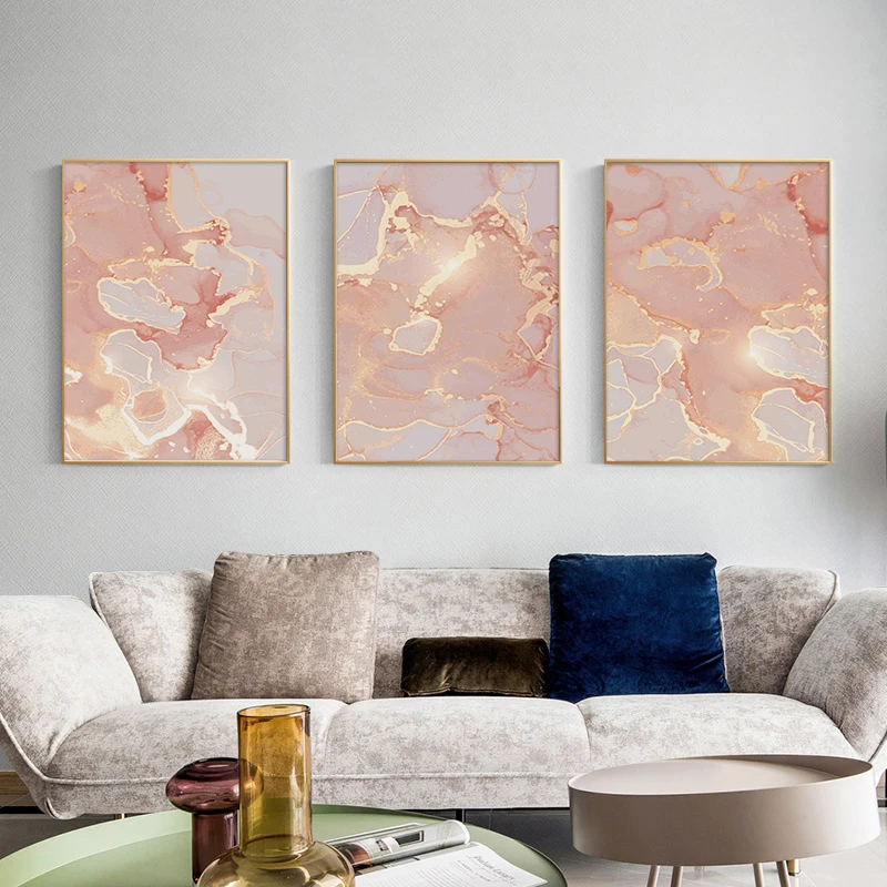 

3Pcs/Set Nordic Champagne Pink Gold Marble Abstract Canvas Art Poster Picture Wall Corridor Modern Simple Home Decor Frameless